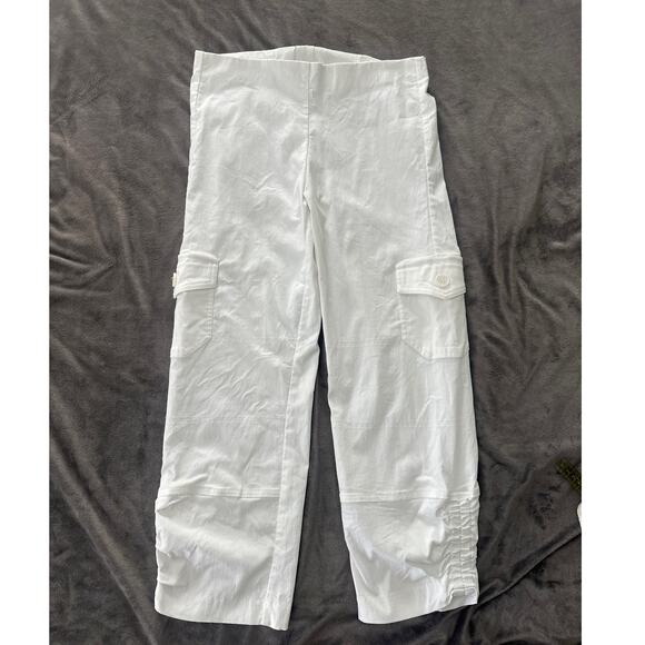 ELLIOTT LAUREN Womens Pants 8 White Cropped Pull On Stretch Pockets Ruched - Picture 1 of 12